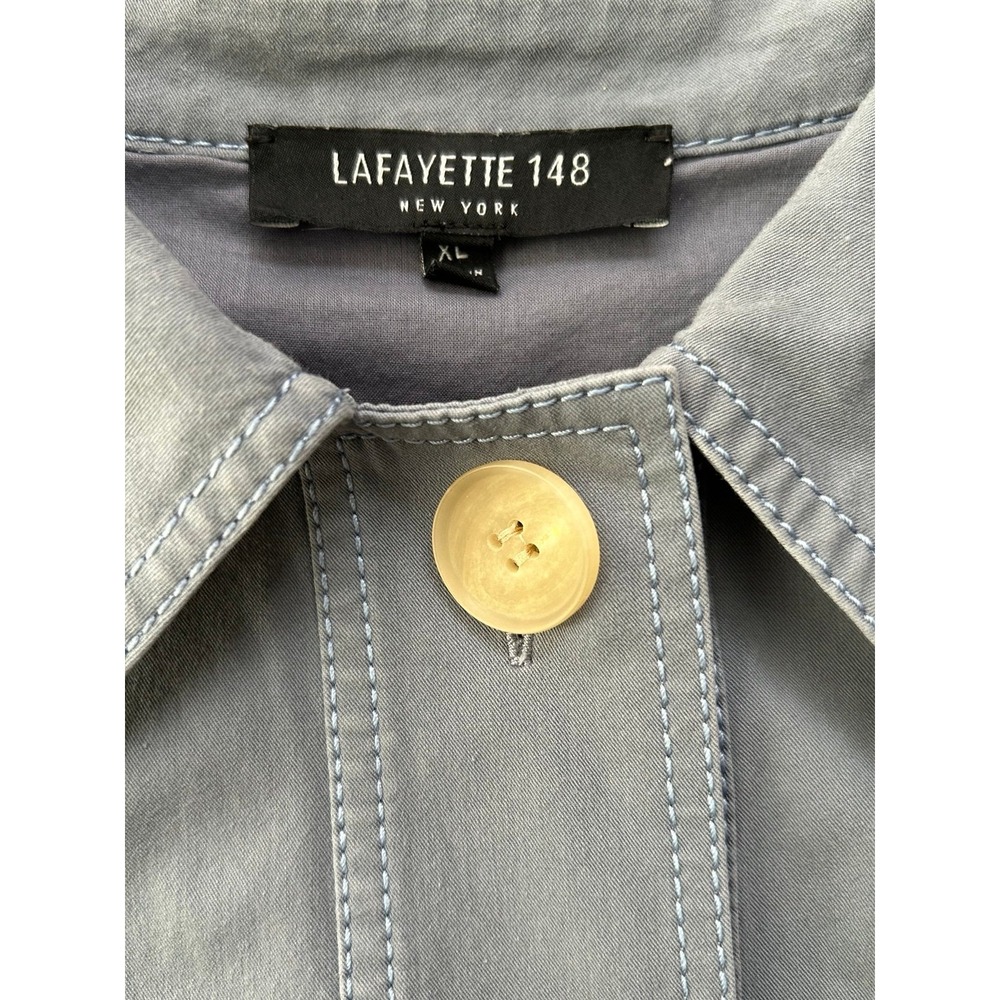Lafayette 148 New York Blue Gray Cotton Stretch Sleeveless Shirt Dress XL - Picture 6 of 7